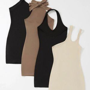 This is a 4 piece set it is rib knit body con dresses multi colors